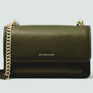 NWT ✅ Michael Kors CLAIRE Large Pebbled Leather Shoulder Bag IVY (Olive)